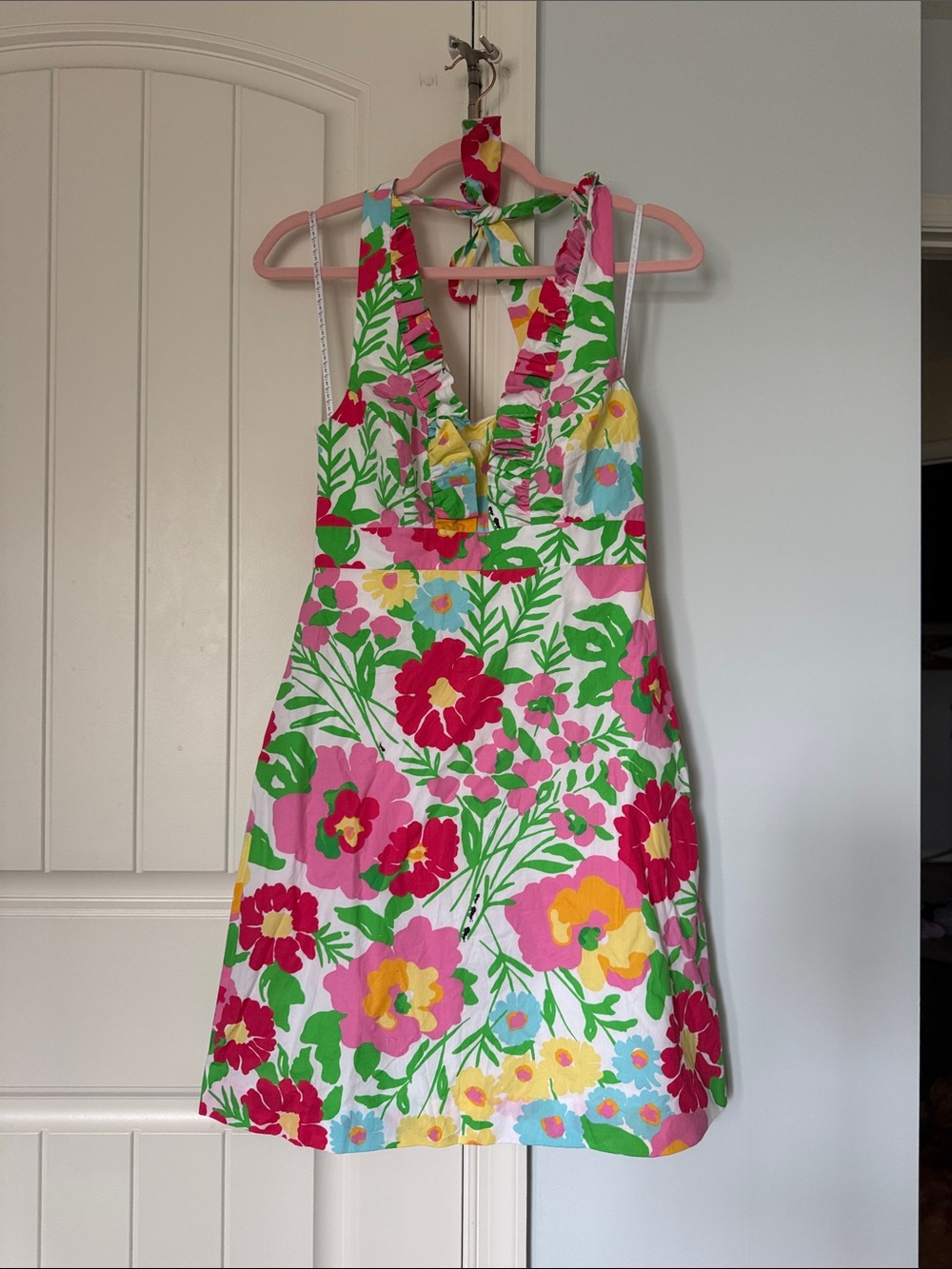 Lilly Pulitzer White Floral Halter Sundress with Pink, Red, Yellow & Green